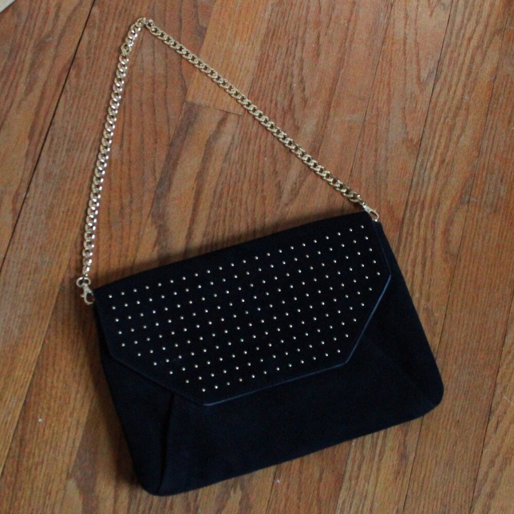 Ann Taylor Stud & Chain Accent Suede Shoulder/Clutch Bag